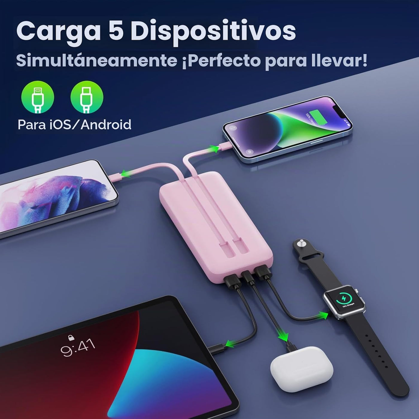 Cargador Portátil PowerBank 40,800mAh con Cables Integrados, Carga...