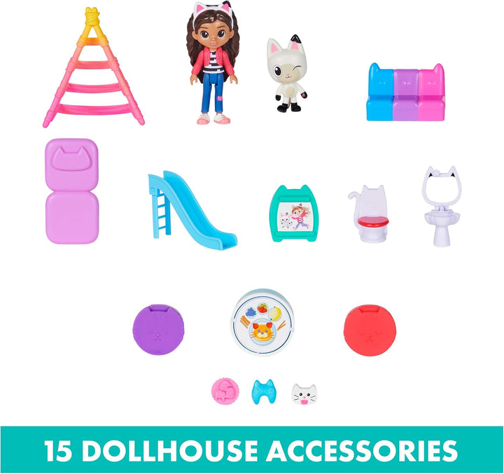 Casa de muñecas Gabby's Dollhouse Purrfect con 15 piezas que in...