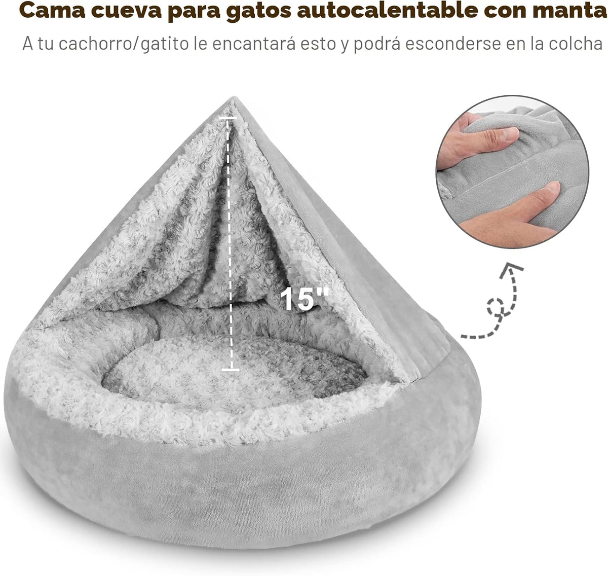 JOEJOY Cama pequeña para perros y gatos con manta con capucha, acogedora cama de lujo para cachorros y mascotas, redonda en forma de dona, calmante y antiansiedad, cama cueva para perros, parte