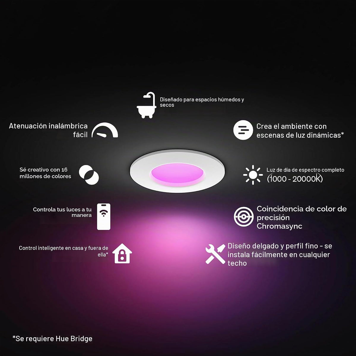 Lámpara Philips Hue Slim - Lámpara de techo LED empotrada, 1 unidad, color blanco