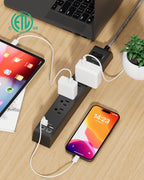 2 Paquetes de Protector de Sobrecorriente Power Strip con 6 Tomacorrientes y 4 Puertos USB