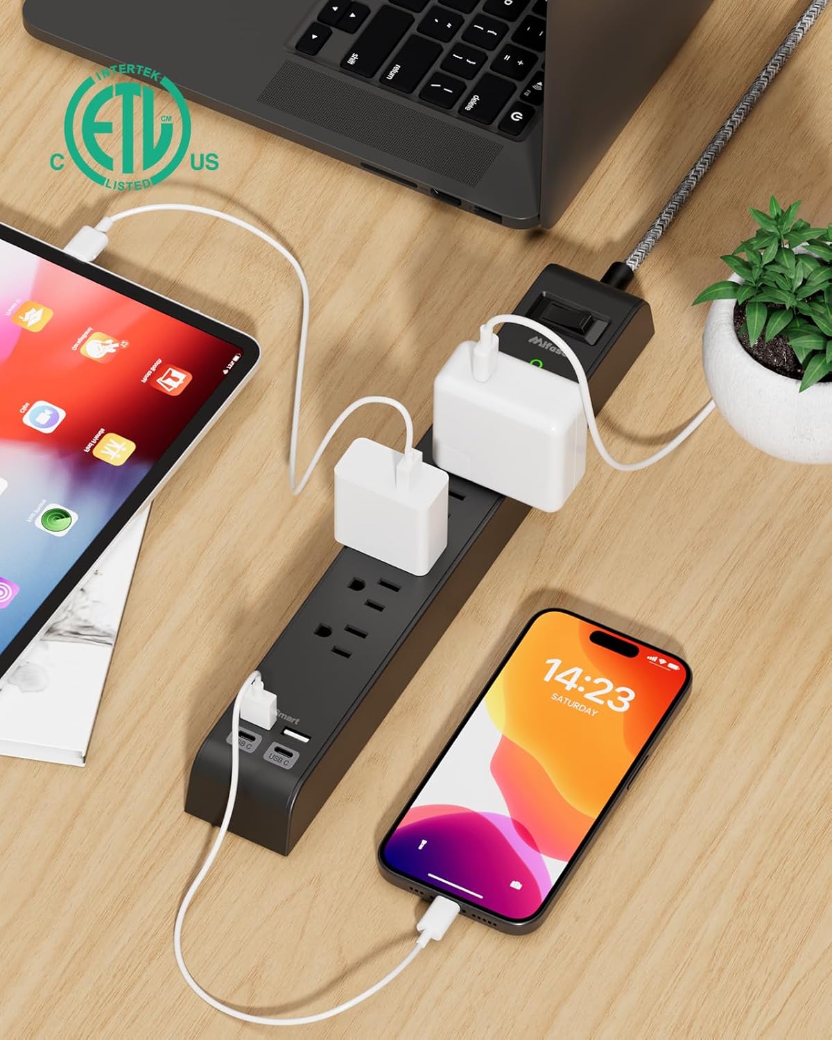 2 Paquetes de Protector de Sobrecorriente Power Strip con 6 Tomacorrientes y 4 Puertos USB