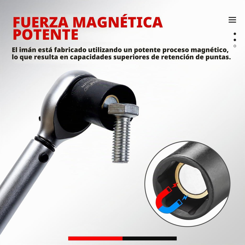 Conjunto de chase de impacto magnético de 1/4 de pulgada, 19 piezas métricas, 4 mm-15 mm, 6 puntos, Cr-Mo, eje cuadrado, entrada magnética con adaptador, junta universal y extensión