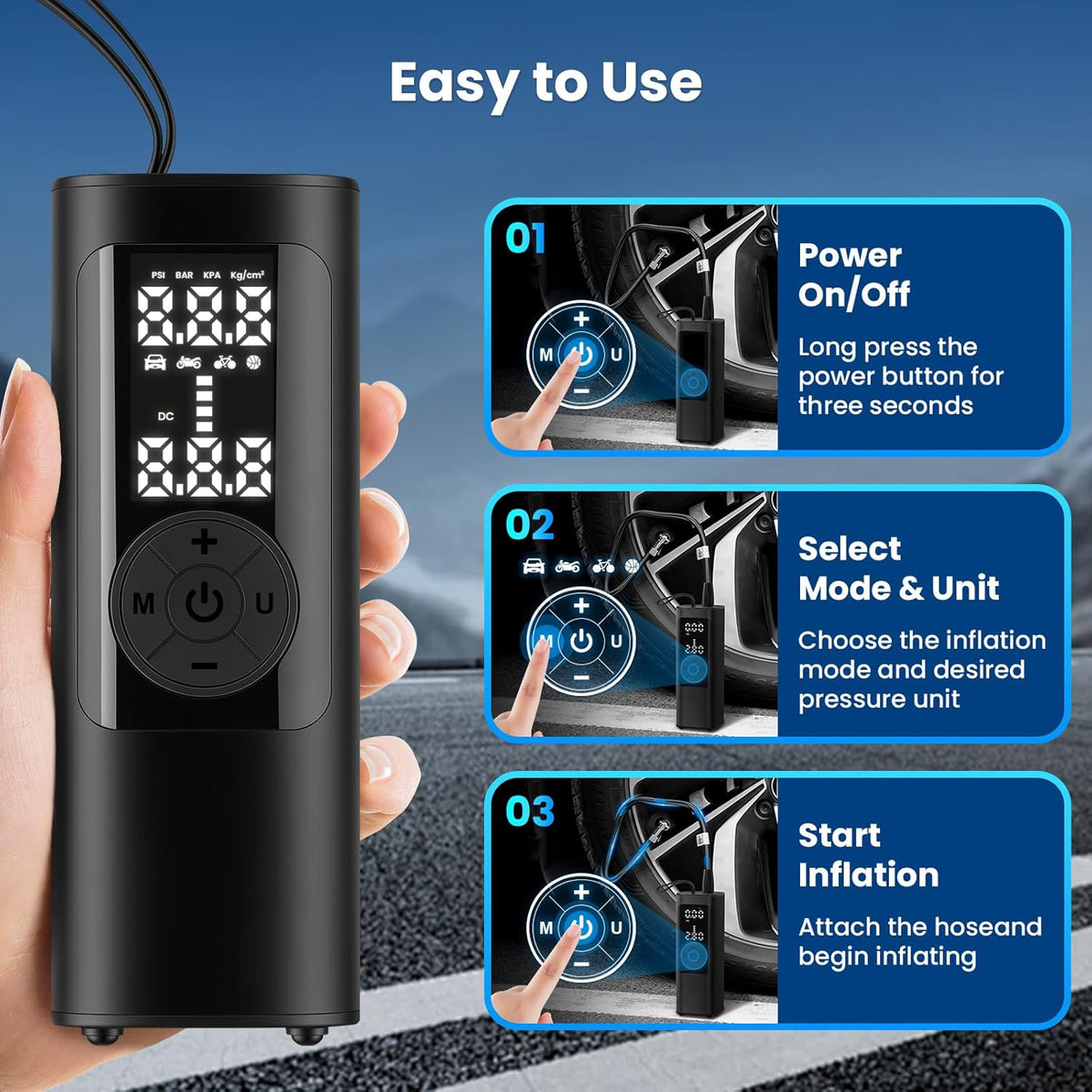 FamilyKit Compresor de aire portátil para inflador de neumáticos, b...