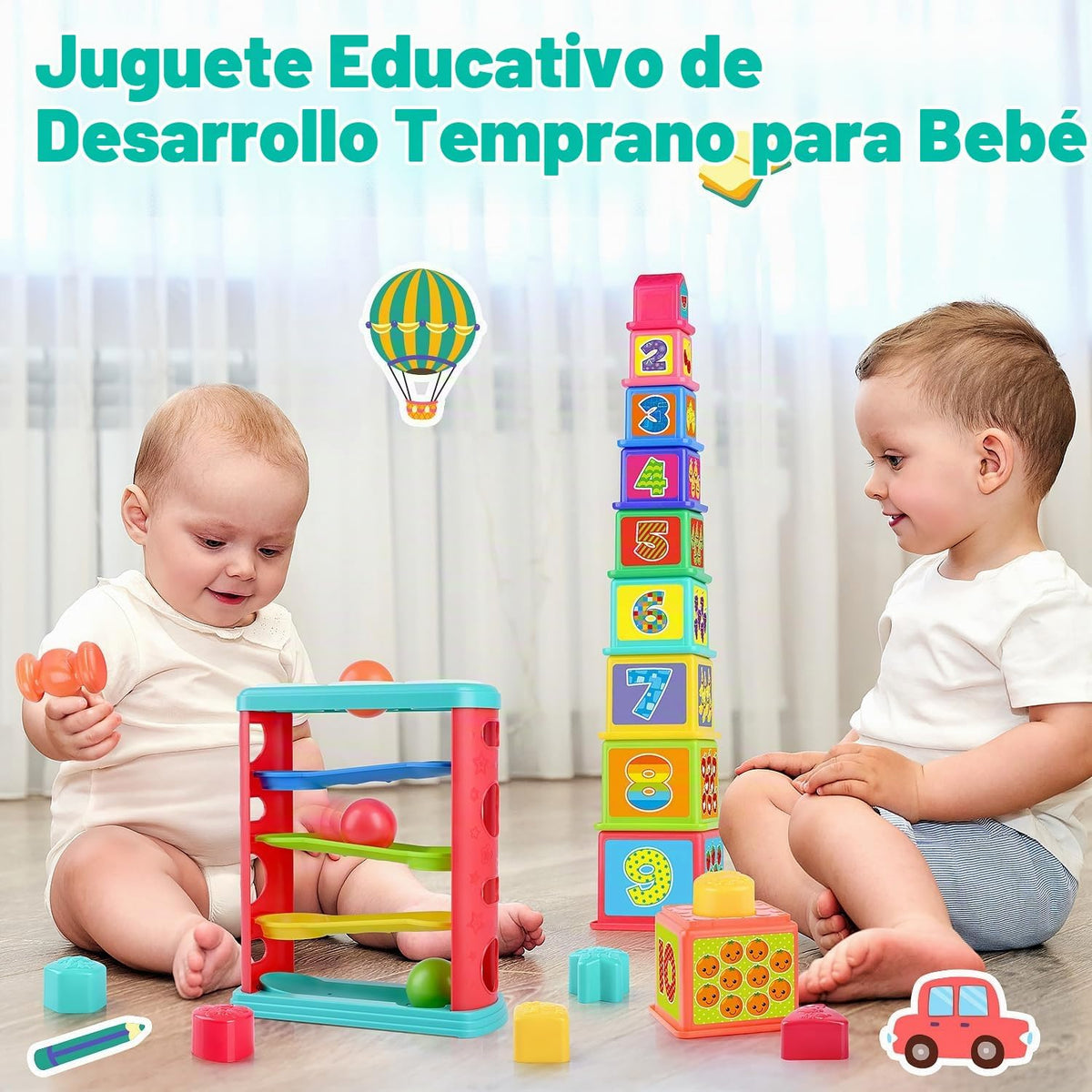 Pound a Ball - Juguete para niños pequeños de 1 a 3 años, juguetes Montessori para bebés de 12, 18 a 24 meses, martillo, tazas apilables, bloques clasificadores de formas, juguetes educativos de desarrollo temprano para niños de 1, 2 y 3 años, regalo para