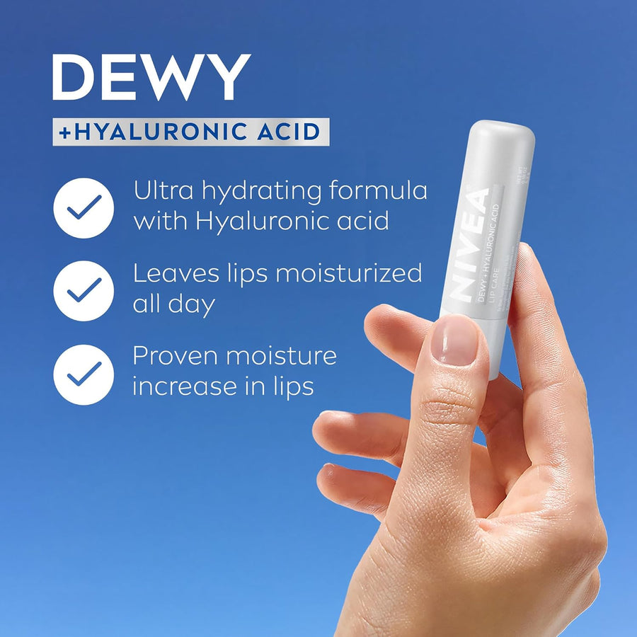 NIVEA Bálsamo labial Dewy con ácido hialurónico, ligero y ultrahidr...