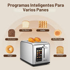 Mecity Tostadora de 2 Rebanadas con Pantalla Táctil, Ranura Ancha de 1.5", Tostadora de Pan Inteligente de Acero Inoxidable para Bagel, Muffin, Waffle, Panes Sin Gluten, Temporizador, Descongelación