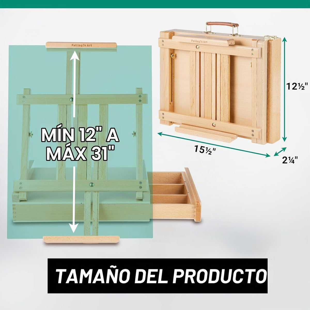 Caballete de mesa ajustable con cajón de almacenamiento