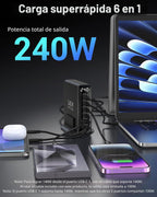 TOPADRE Cargador USB C de 240 W con pantalla, estación de carga de 6