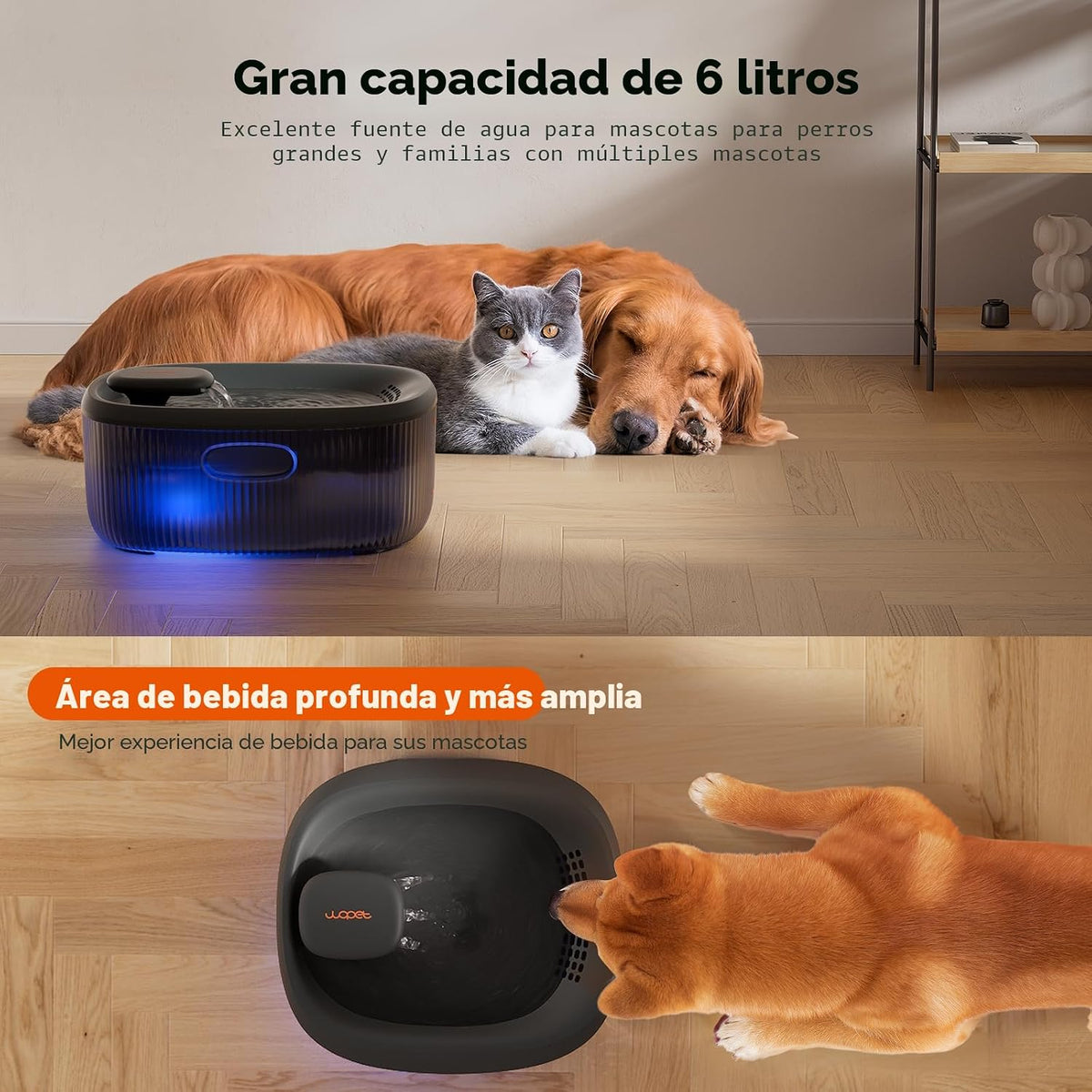 WOPET - Fuente de agua para perros grandes, fuente automática de agua para perros y gatos, dispensador de agua para mascotas con 2 filtros, bomba ultra silenciosa, ideal para perros grandes, gatos y hogar con múltiples mascotas