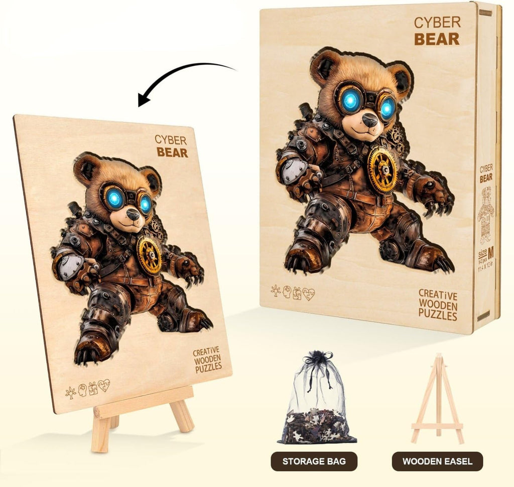 Rompecabezas de oso cibernético para adultos, regalos de madera, 140 piezas de 11.4 x 10 pulgadas