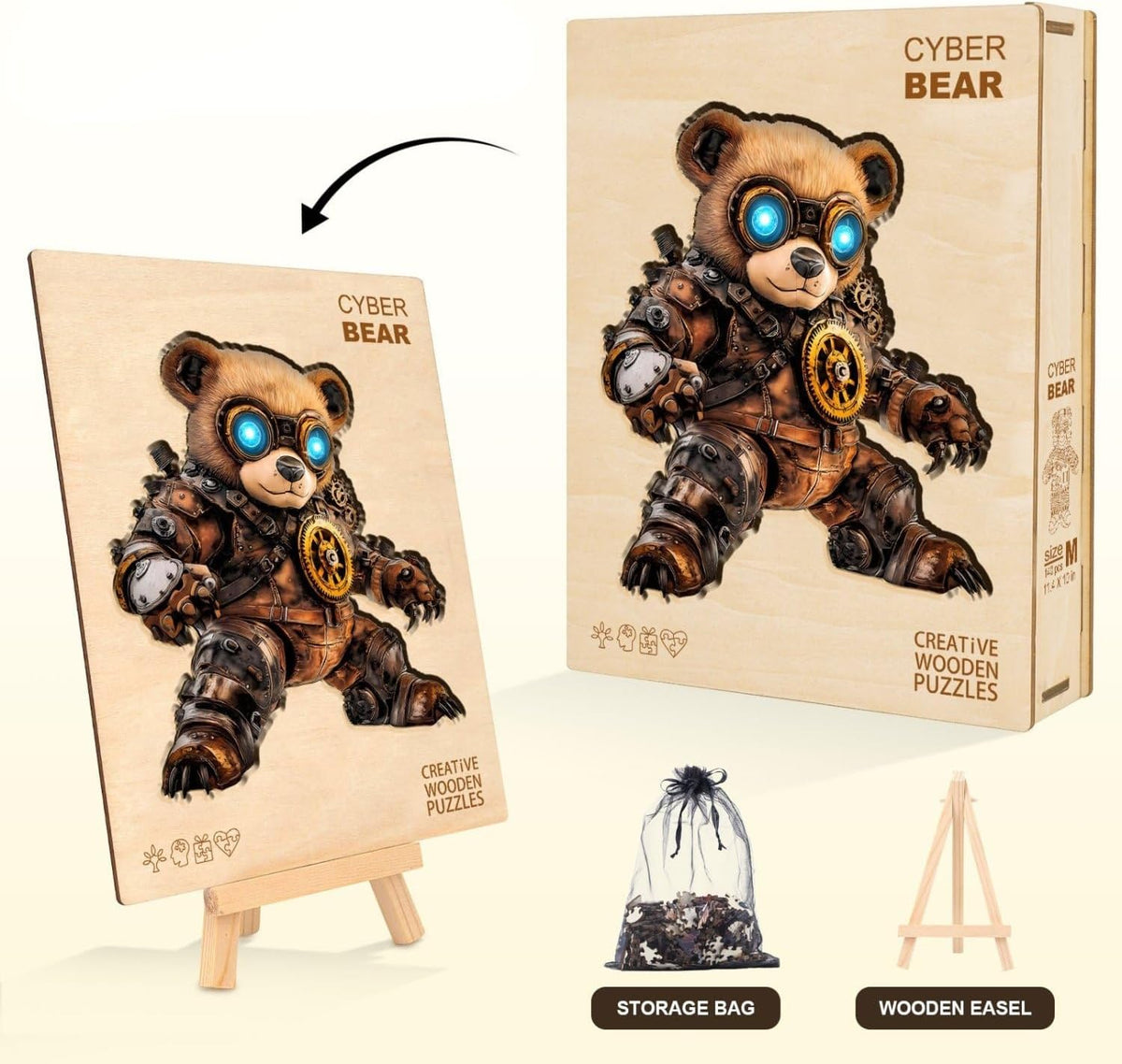 Rompecabezas de oso cibernético para adultos, regalos de madera, 140 piezas de 11.4 x 10 pulgadas