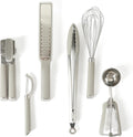 Calphalon Edge - Juego de utensilios de cocina de acero inoxidable de 6 piezas, juego de utensilios de cocina con acento de silicona, abrelatas, pelador recto, rallador, pinzas