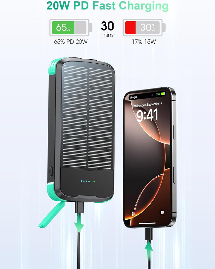 SOXONO Cargador Solar Power Bank, PD 20W Carga Rápida Batería Exter...