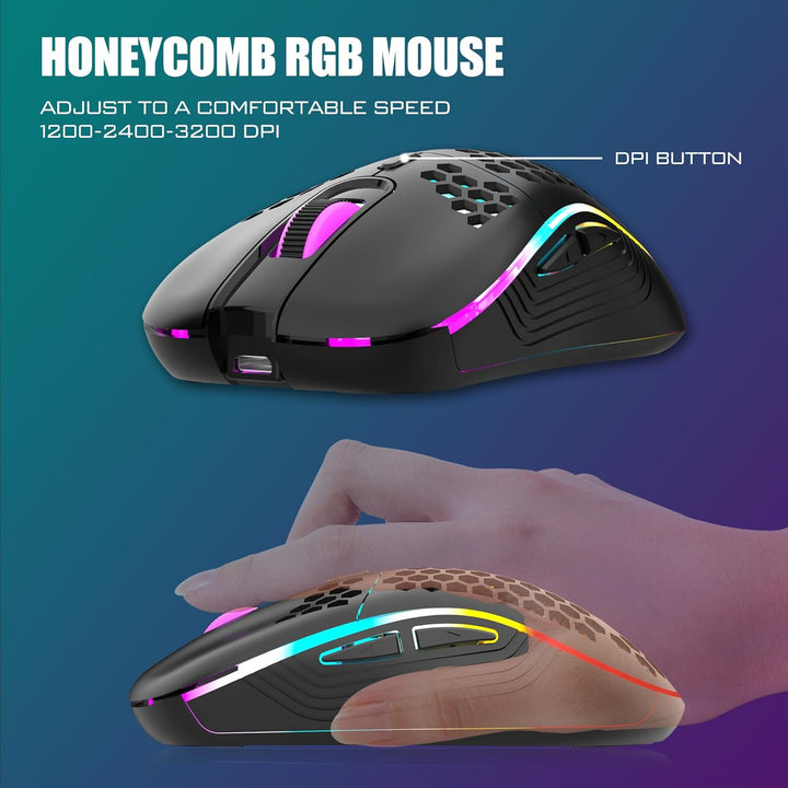 Combo de teclado y mouse inalámbricos RedThunder K84, batería recar...