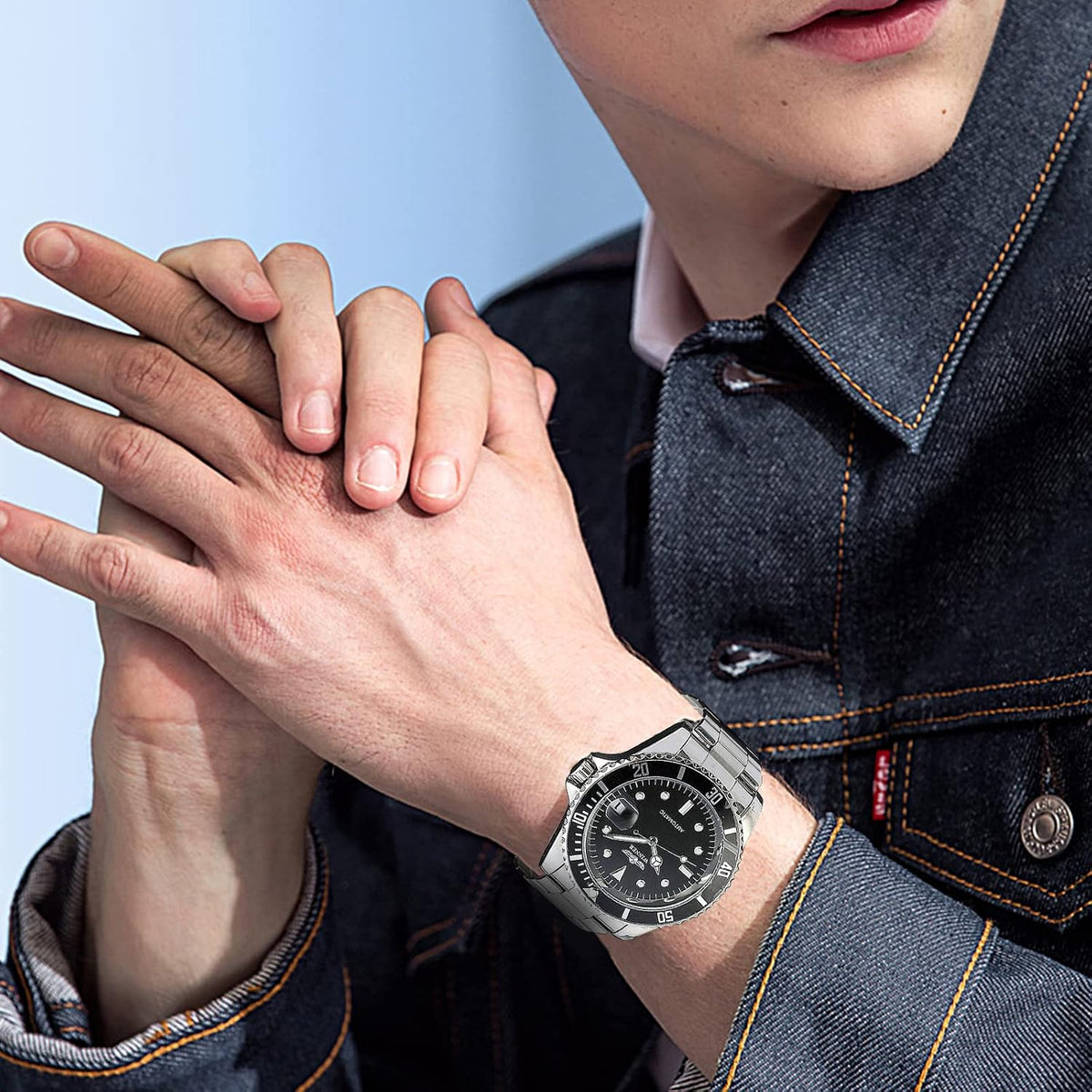 MASTOP - Reloj mecánico automático para hombre, de acero completo, resistente al agua, con calendario