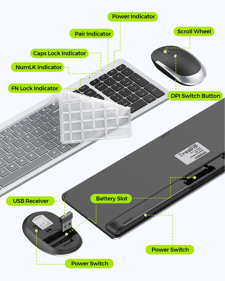Combo de teclado y mouse inalámbrico - Mouse y teclado delgado de t...