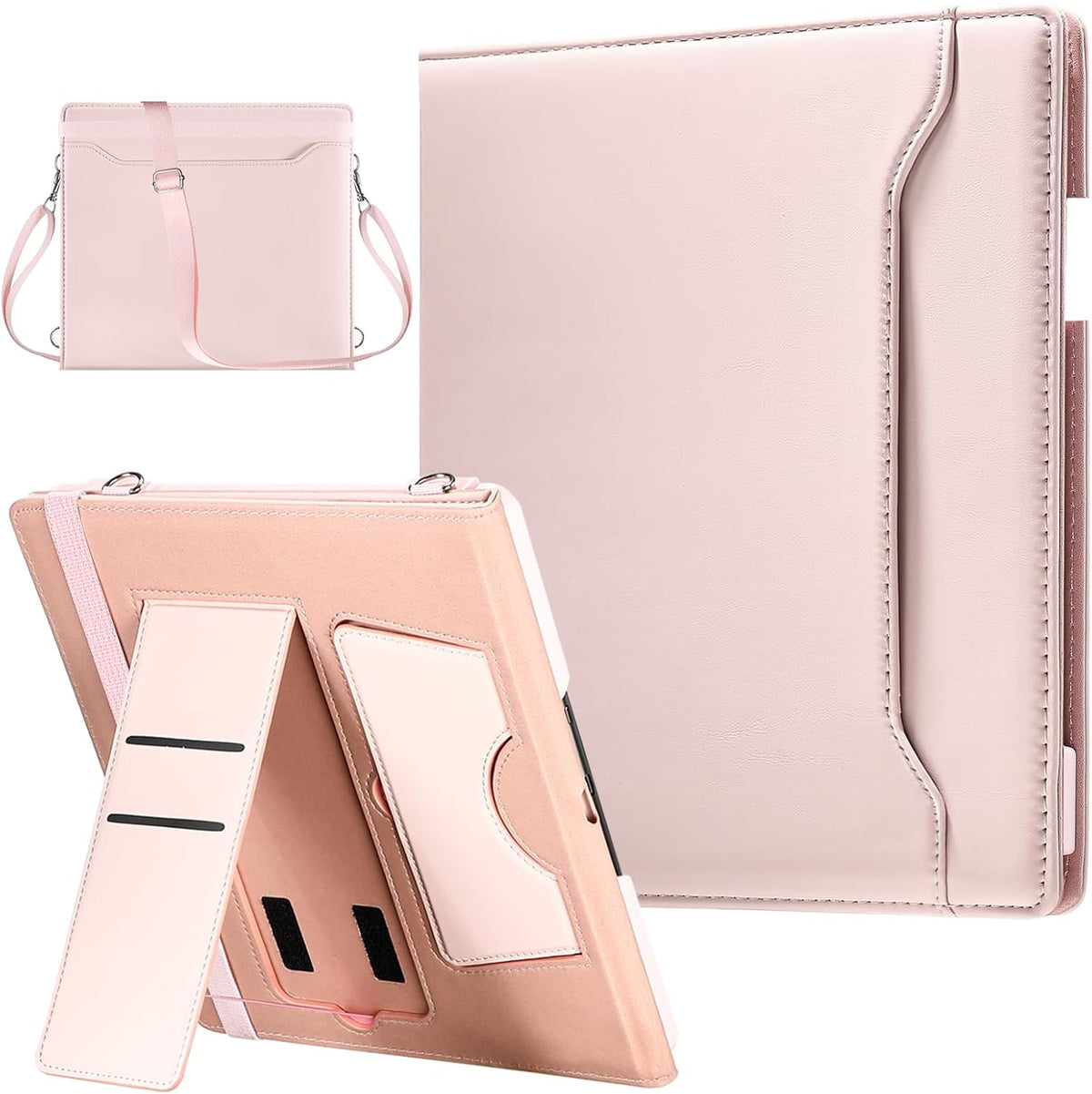 E NET-CASE Funda para Kindle Scribe de 10.2 pulgadas versión 2024/2022, cubierta giratoria de 360 grados con soporte para bolígrafo, correa de mano, correa de hombro de transporte y apagado y