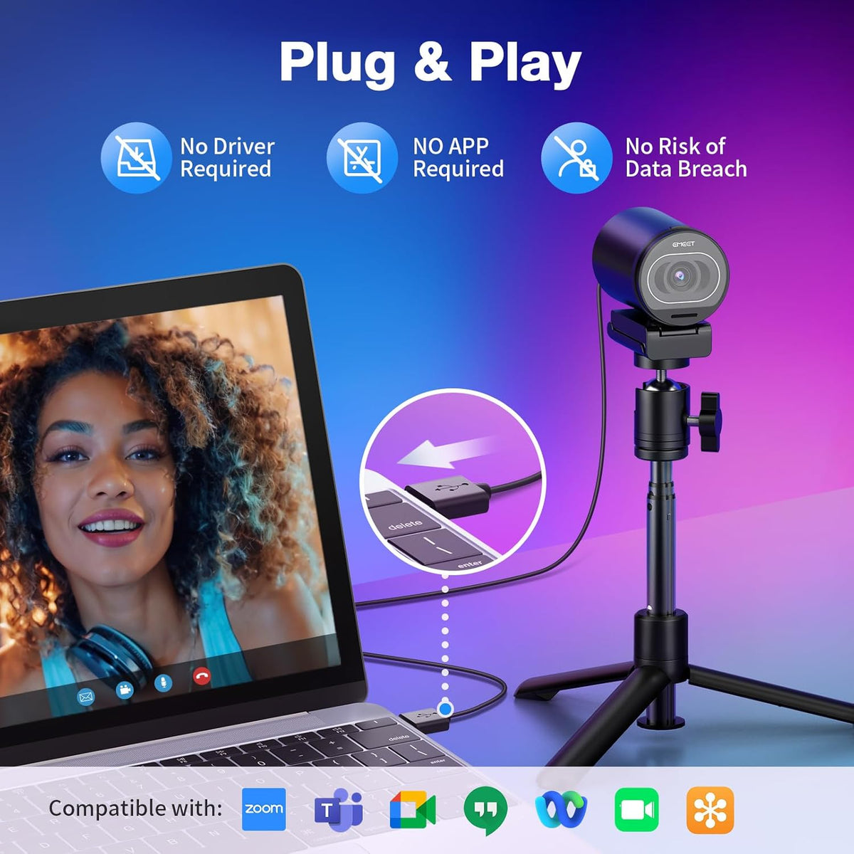 EMEET Cámara web S600 4K con trípode para transmisión, sensor Sony...