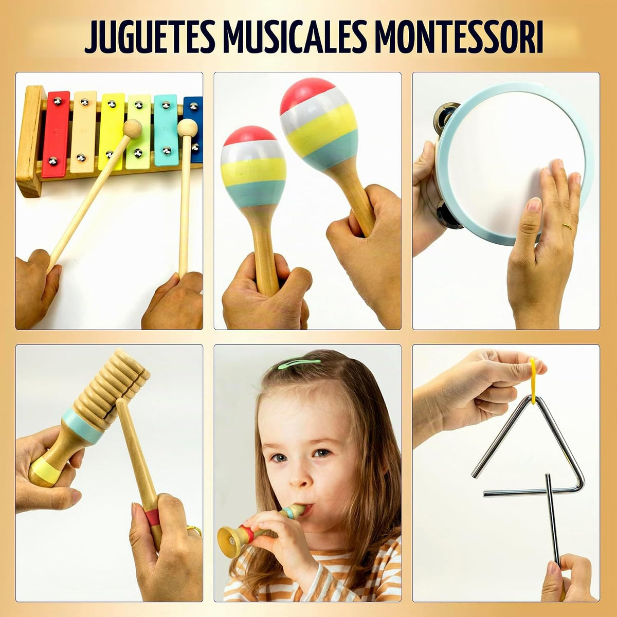 Juego de xilófono con instrumentos musicales de madera Montessori y