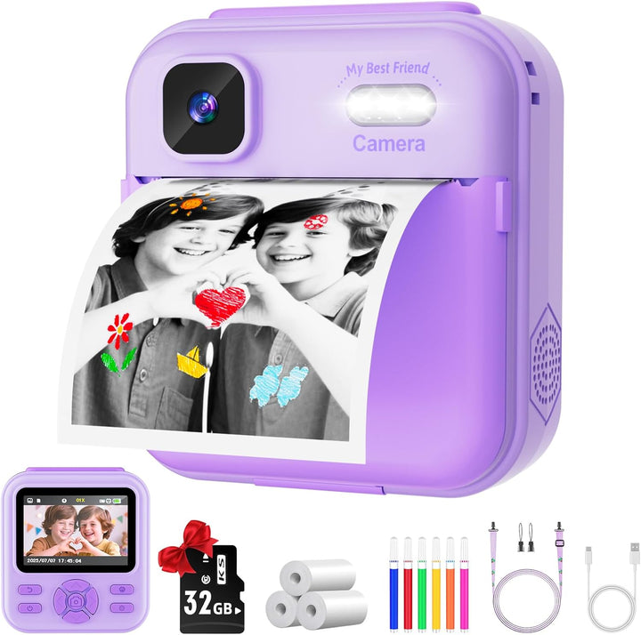 Cámara de impresión instantánea para niños y niñas, cámaras HD de 4...