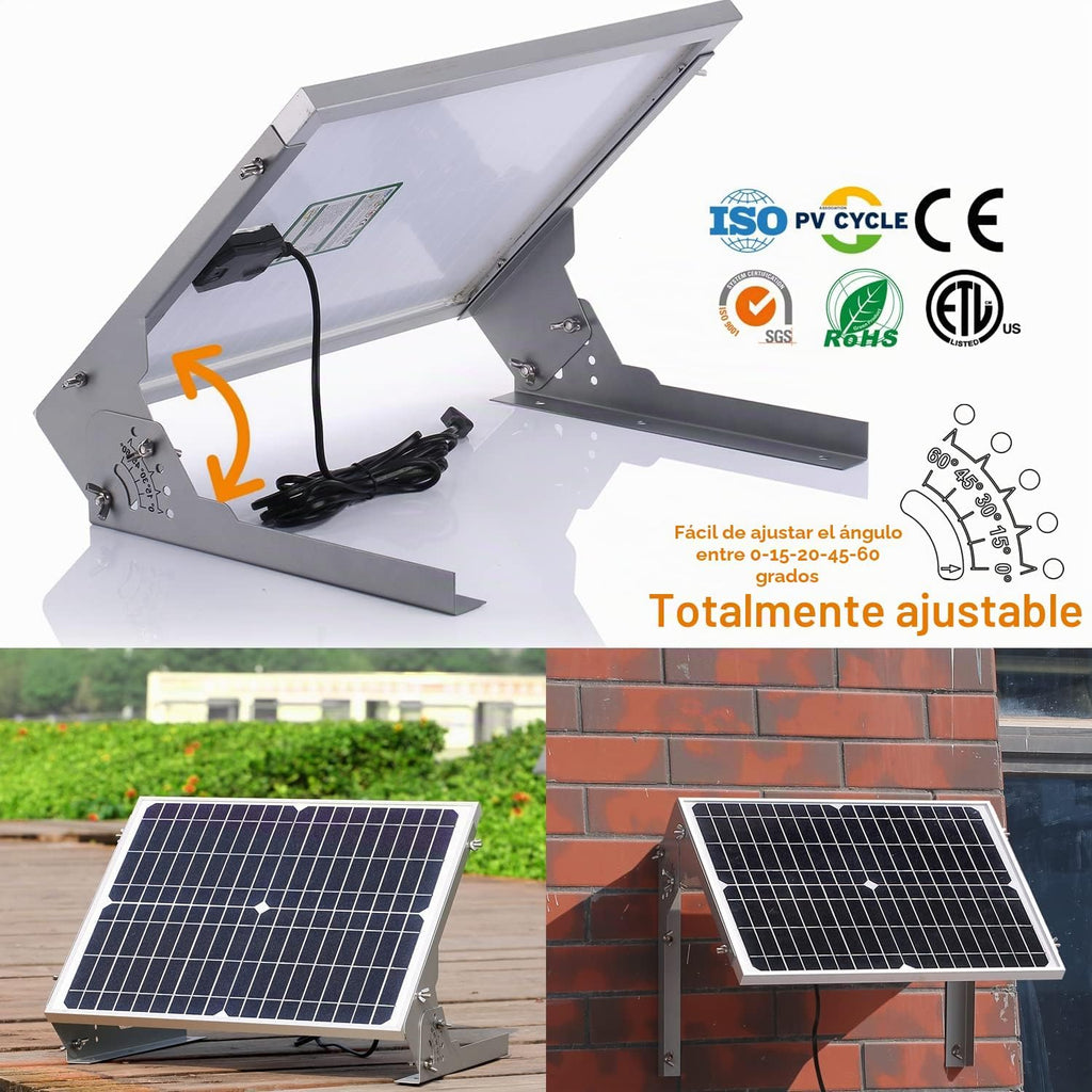 SUNER POWER 20 W 12 V Cargador y mantenedor de batería solar, controlador de carga inteligente MPPT incorporado, soporte de montaje ajustable, kits de panel solar impermeables de 20 vatios para