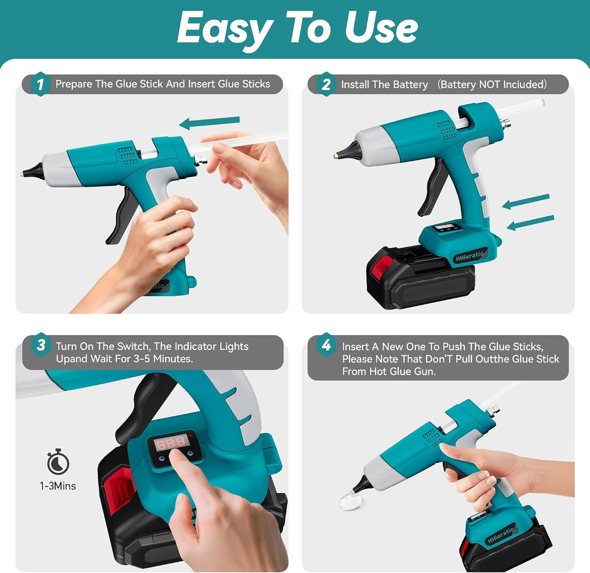 Pistola de pegamento caliente inalámbrica para batería Makita de 18 V, pistolas de pegamento para manualidades con pantalla digital, controles de temperatura y cantidad, kit de pistola de pegamento caliente con 30 varillas para bricolaje, artes y