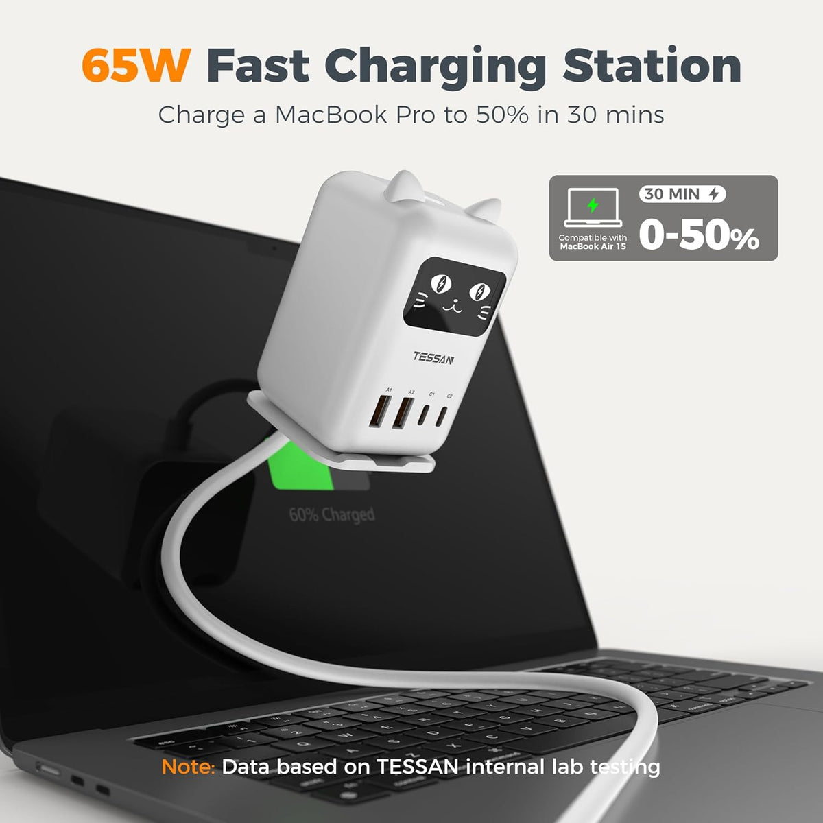 USB C Cargador Bloque PD 65W, Estación de Carga TESSAN para Múltiples Dispositivos