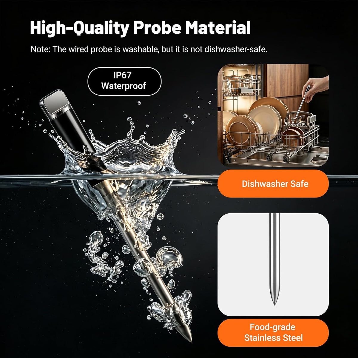 Sondas inalámbricas y cableadas 2 en 1, termómetro inalámbrico para carne con pantalla LED magnética, termómetro de carne Bluetooth para barbacoa, horno, ahumador, termómetro digital de alimentos con