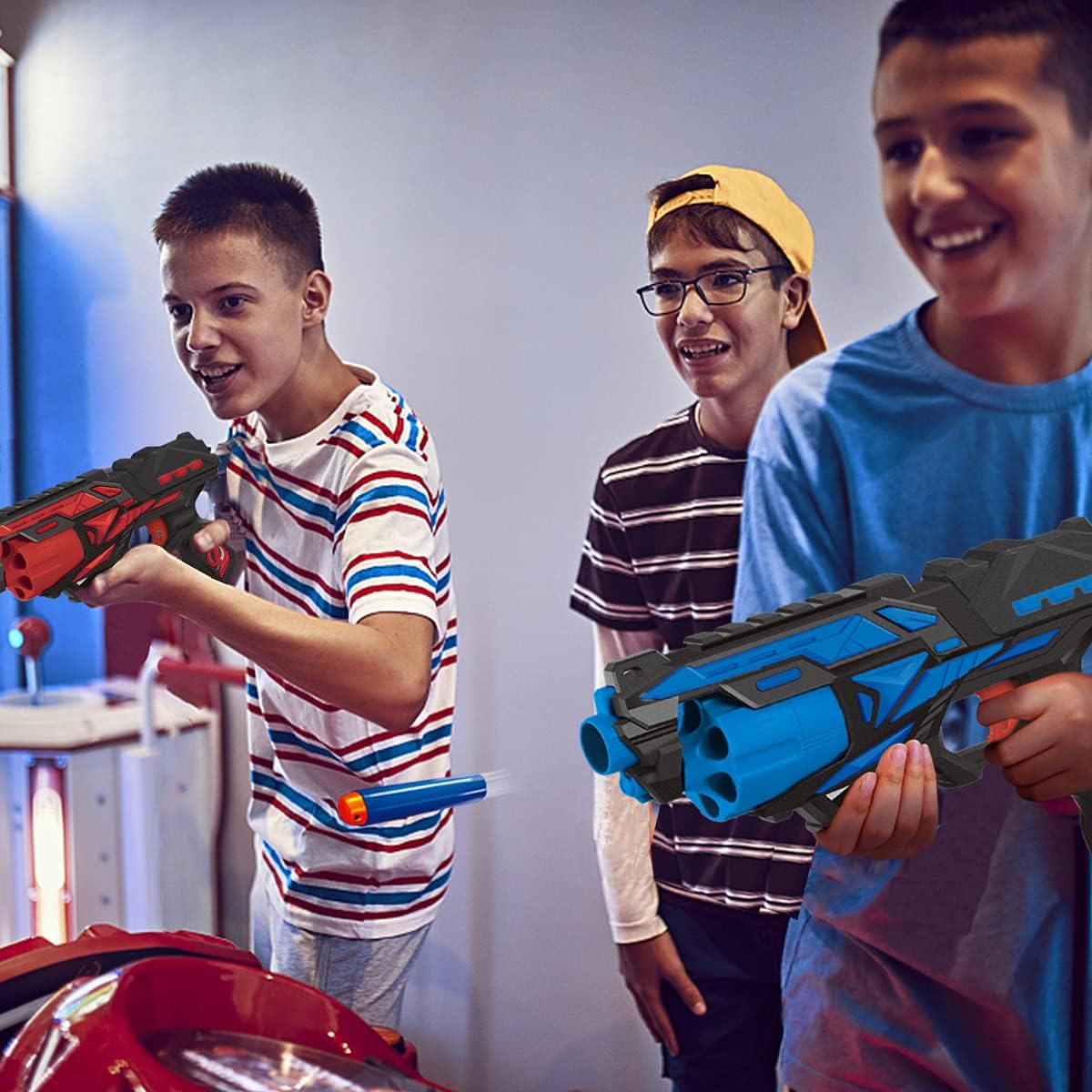 POKONBOY Paquete de 2 pistolas de juguete Blaster para niños aptas para dardos Nerf, balas de espuma de barril giratorio de 6 dardos con 80 dardos de repuesto y 2 pulseras, regalos para niños de 6, 7,