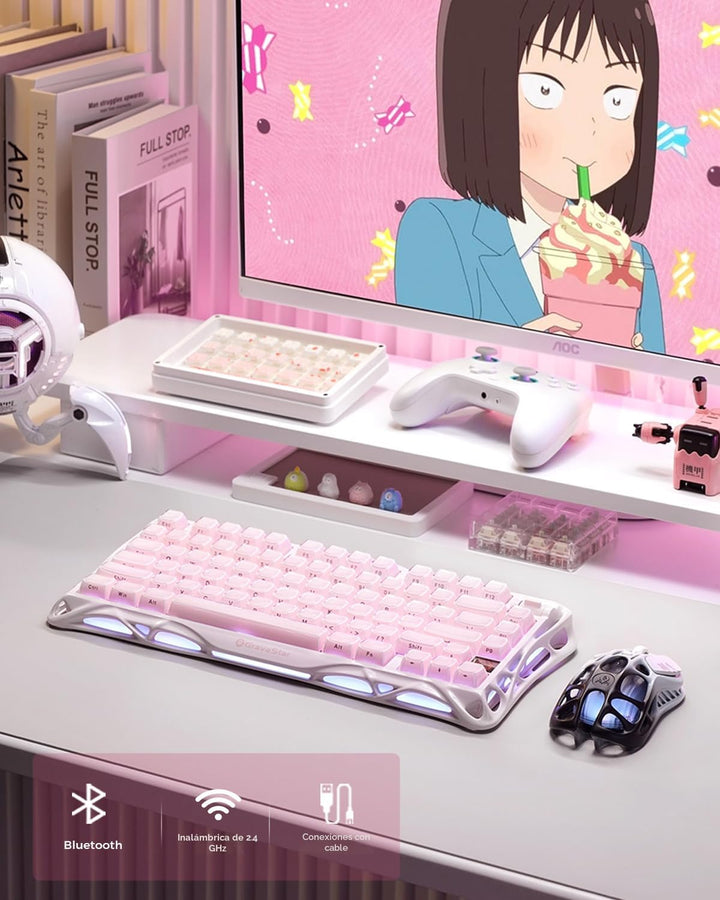 GravaStar Mercury K1 75% Rosa Teclado Inalámbrico, Diseño de Exoesq...