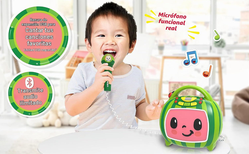 Cocomelon - Máquina de karaoke Bluetooth para niños con canciones integradas