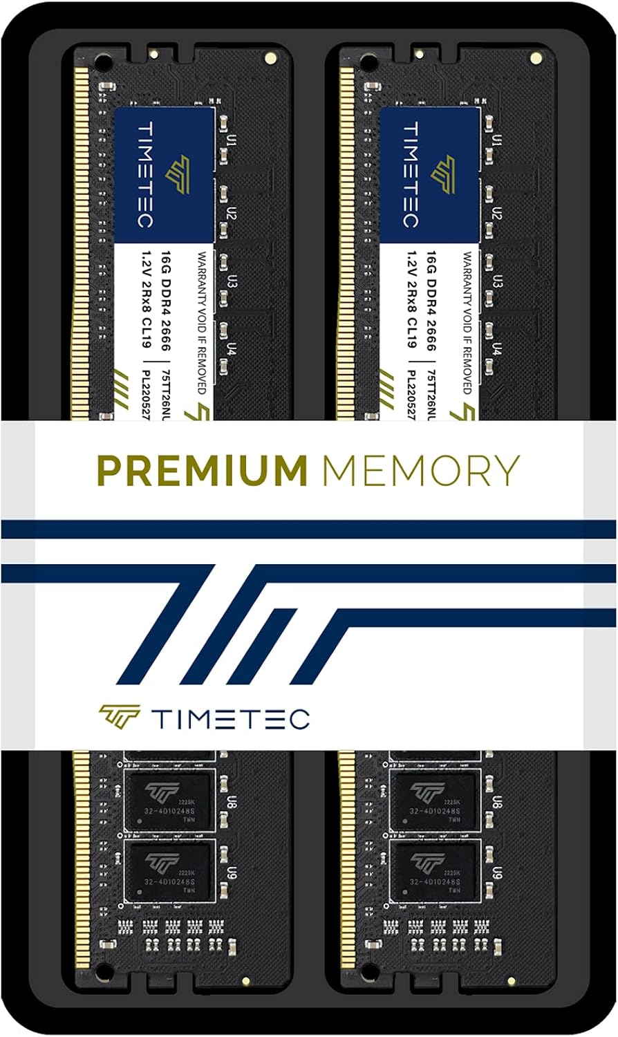 Timetec Kit de 32 GB (2 x 16 GB) DDR4 2666 MHz (PC4-2666V) PC4-21300 UDIMM RAM de escritorio - 288 pines 1.2V CL19 sin ECC sin búfer DIMM actualización del módulo de memoria