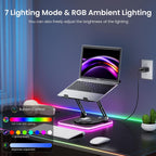 JOYEKY Adjustable Laptop Stand con RGB Lighting,Aluminum Ergonomic Computer Stand con 360° Rotating Base,Foldable & Portable Laptop Riser, Suitable para All 10-16” Laptops (negro)
