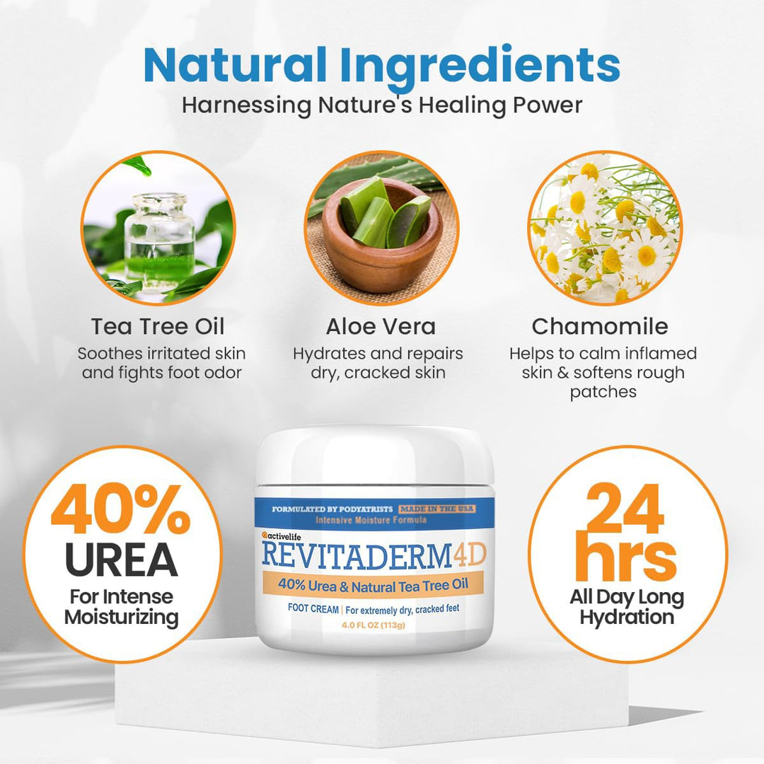 Revitaderm 4D Crema de urea 40% para pies, crema hidratante intensi...