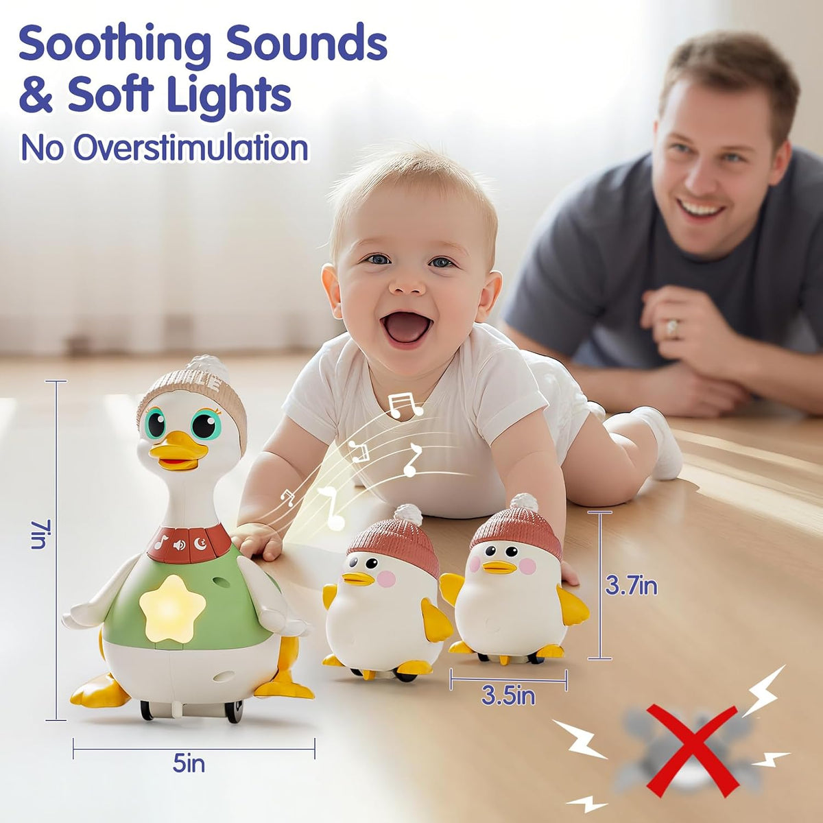 HOLA Juego de juguetes musicales de pato bailarín con mamá y bebés, juguetes para bebés de 6 a 12 meses, 2 modos interactivos, juguetes para gatear con sonidos y luces