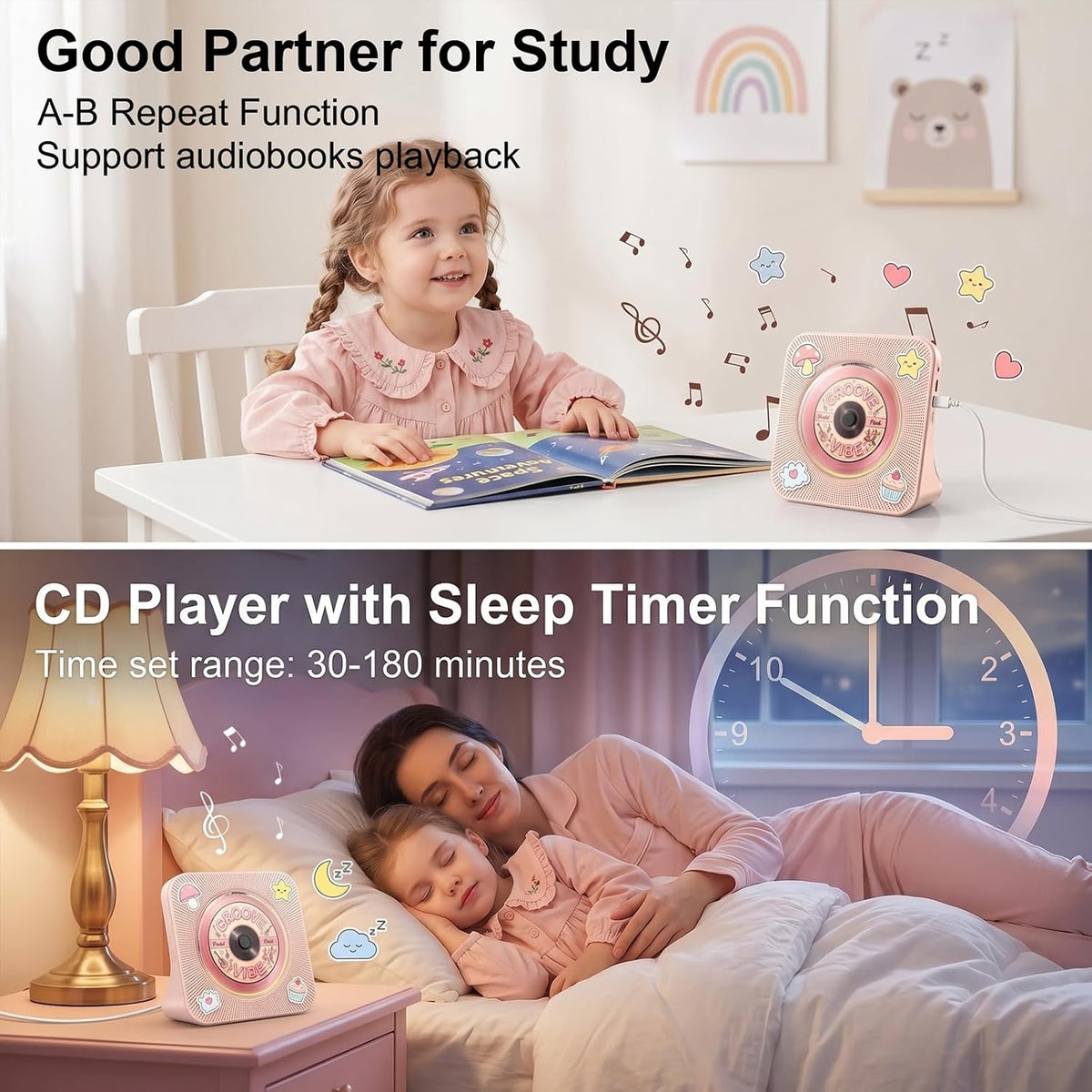 Gueray Reproductor de CD Reproductores de CD portátiles Bluetooth de