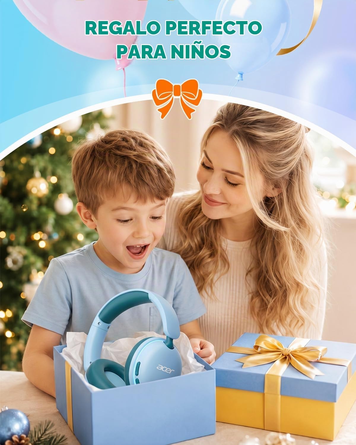 Acer OHR727 - Auriculares Bluetooth para niños, diseño cómodo sobre la