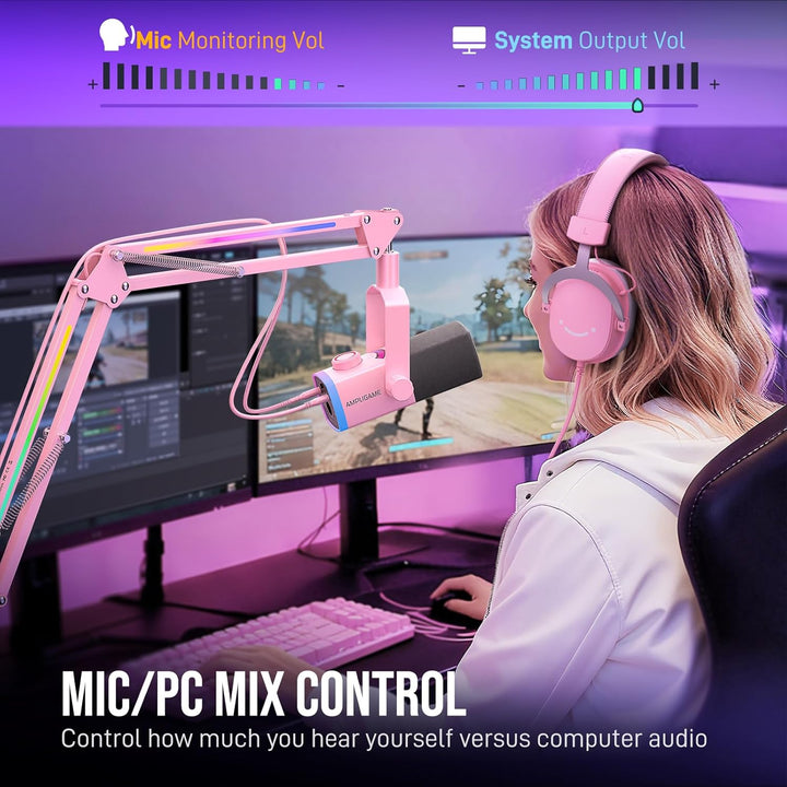 FIFINE Kit de micrófono para juegos XLR\/USB con soporte de brazo a...