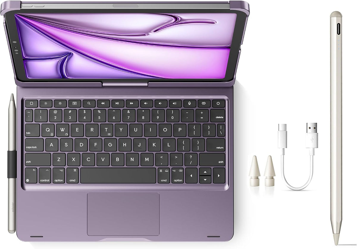 Lápiz óptico + funda con teclado giratorio para iPad Air de 11 pulgadas (M4 M3 M2) y iPad Pro de 11 pulgadas (1ª a 4ª generación), iPad Air de 5ª y 4ª generación
