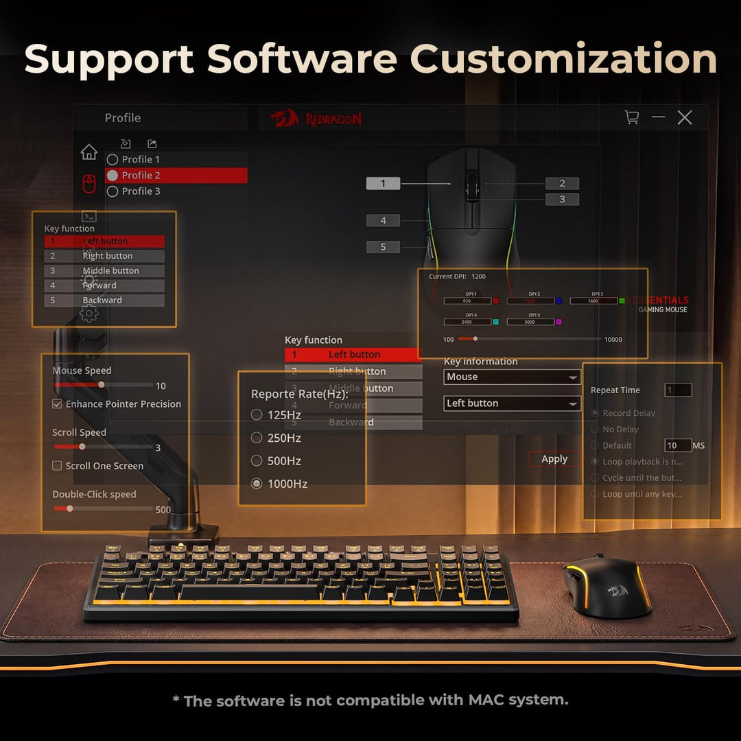 Redragon S156 - Teclado y mouse inalámbricos para juegos con tres m...