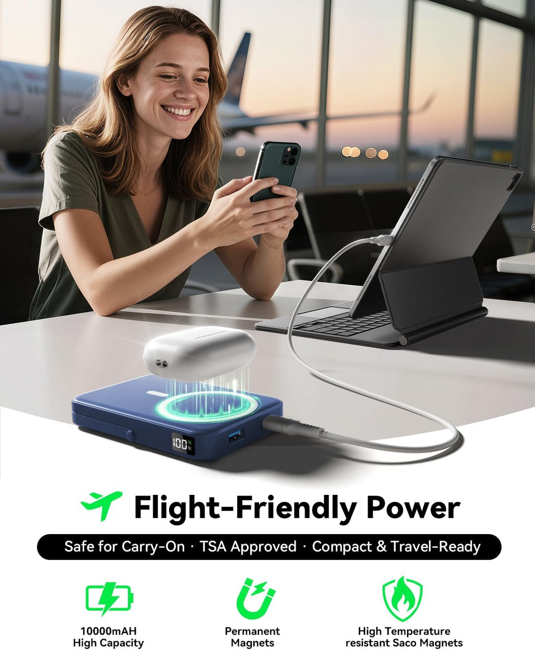 LENUTO Banco de energía magnético de 10000 mAh con carga MagSafe, c...