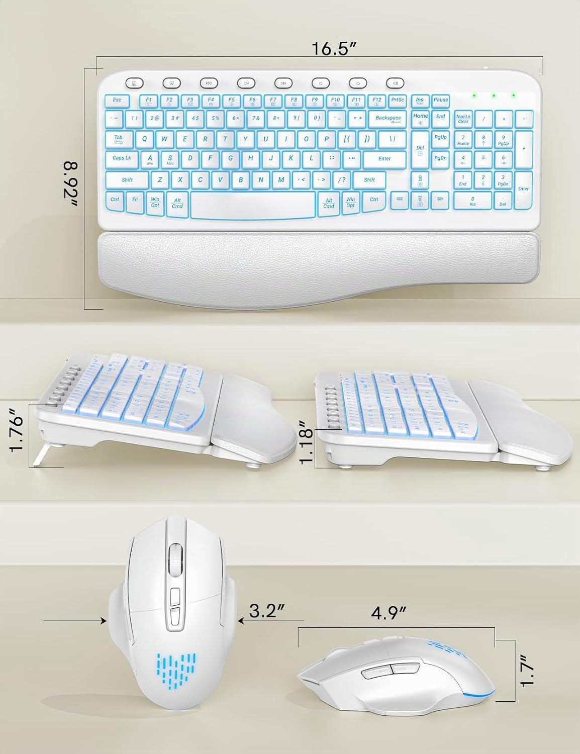 SABLUTE Combo de teclado y mouse inalámbricos, onda ergonómica con...