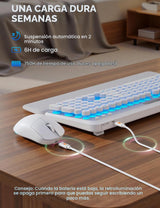 Teclado y mouse inalámbricos, máquina de escribir retroiluminada co...