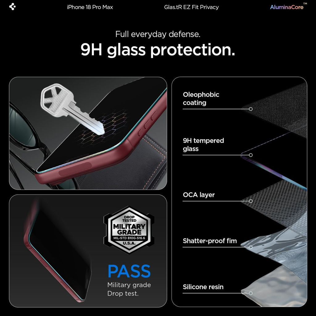 Spigen Filtro de privacidad Protector de pantalla de vidrio templado para