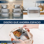 10 recipientes de almacenamiento de alimentos de acero inoxidable 304 con tapas herméticas a prueba de fugas, lonchera Bento apilable para preparación de comidas, recipientes de metal reutilizables