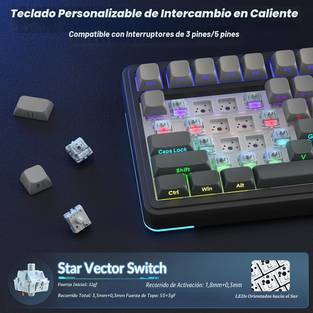 AULA Teclado mecánico inalámbrico S75 PRO con pantalla y perilla, t...