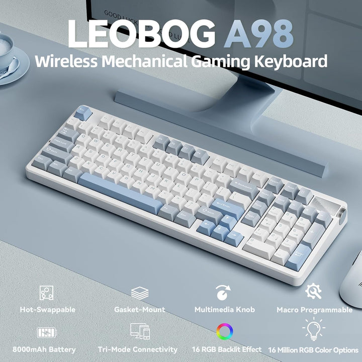 CORBOBO LEOBOG A98-96% Teclado mecánico inalámbrico, trimodo BT5.0\...