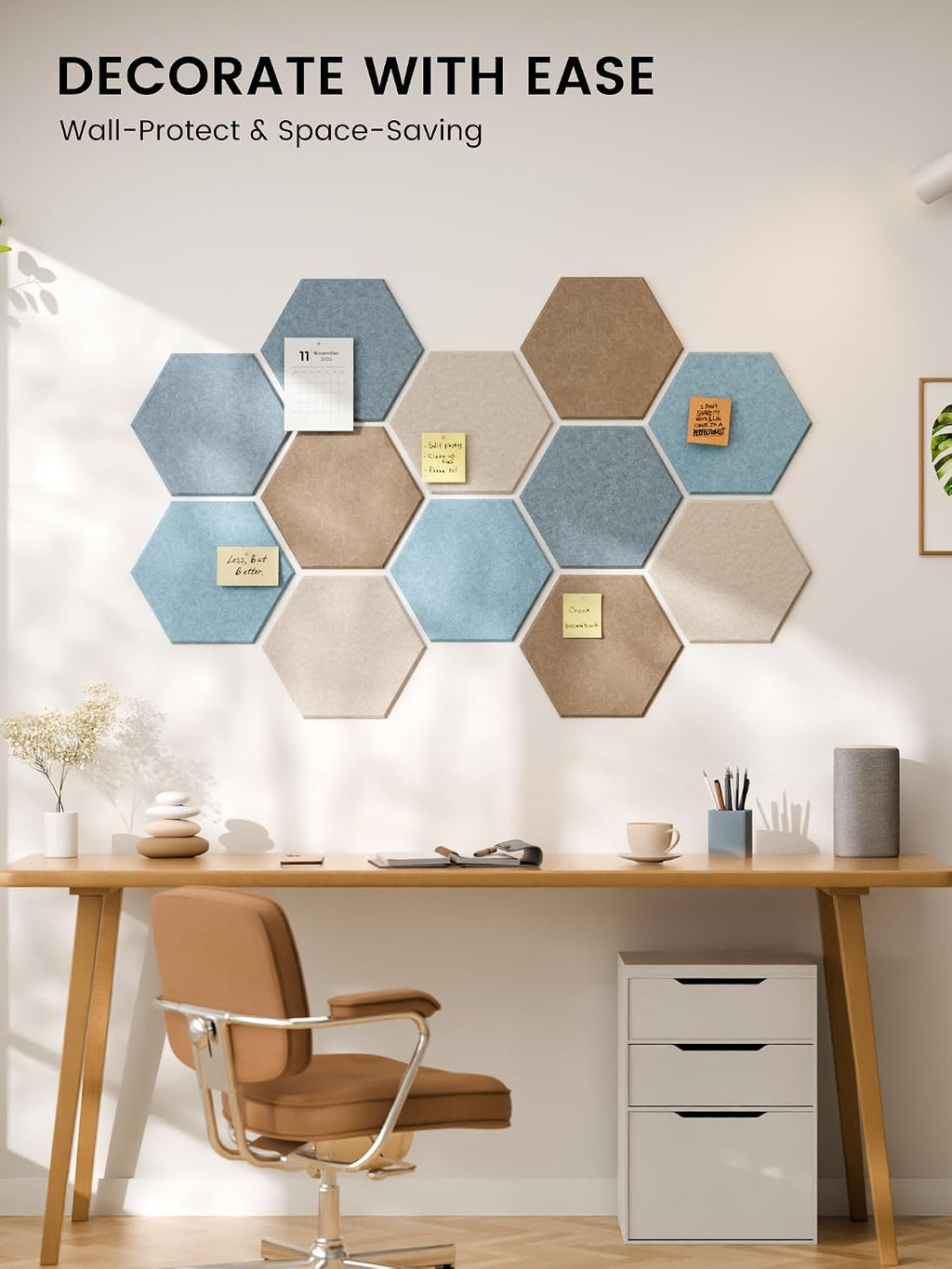 Paquete de 12 azulejos hexagonales de fieltro para tablón de