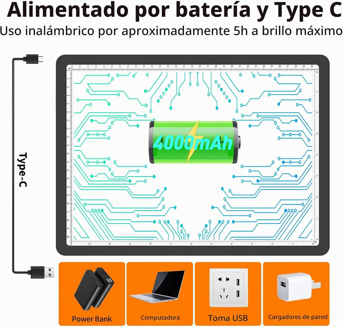 TOHETO Almohadilla de luz recargable A4 para pintura de diamantes, caja de luz de rastreo ultra brillante para dibujar, caja de luz inalámbrica para rastreo y dibujo, tablero de luz de arte de